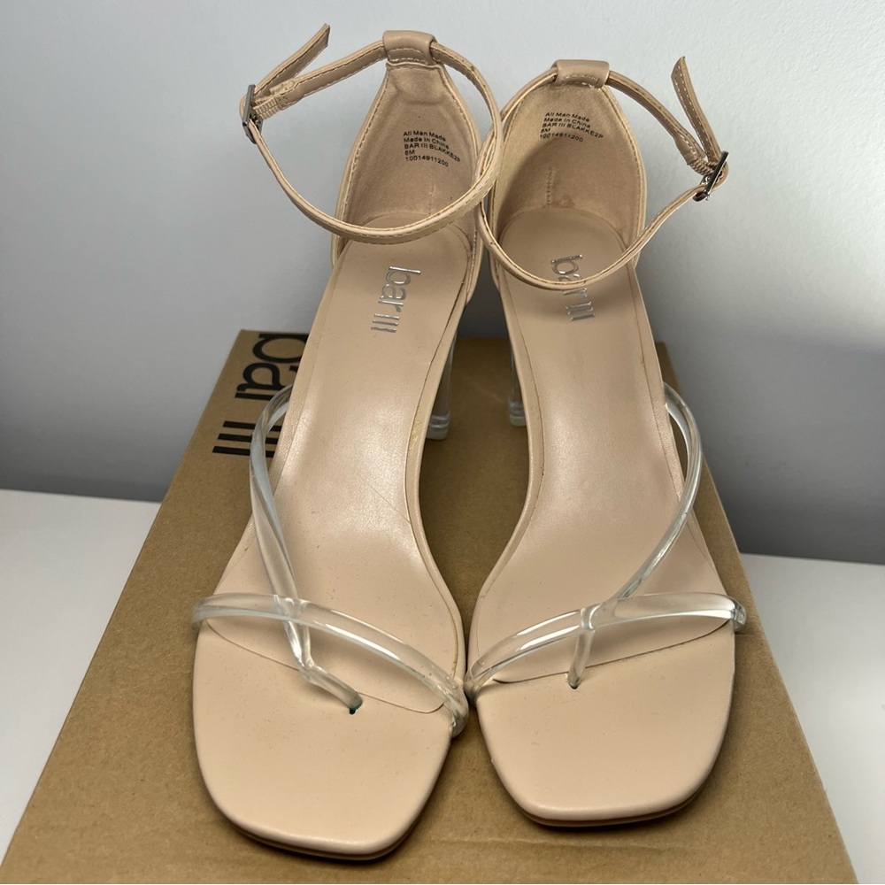 BarIII Tan and Clear Strappy Heels